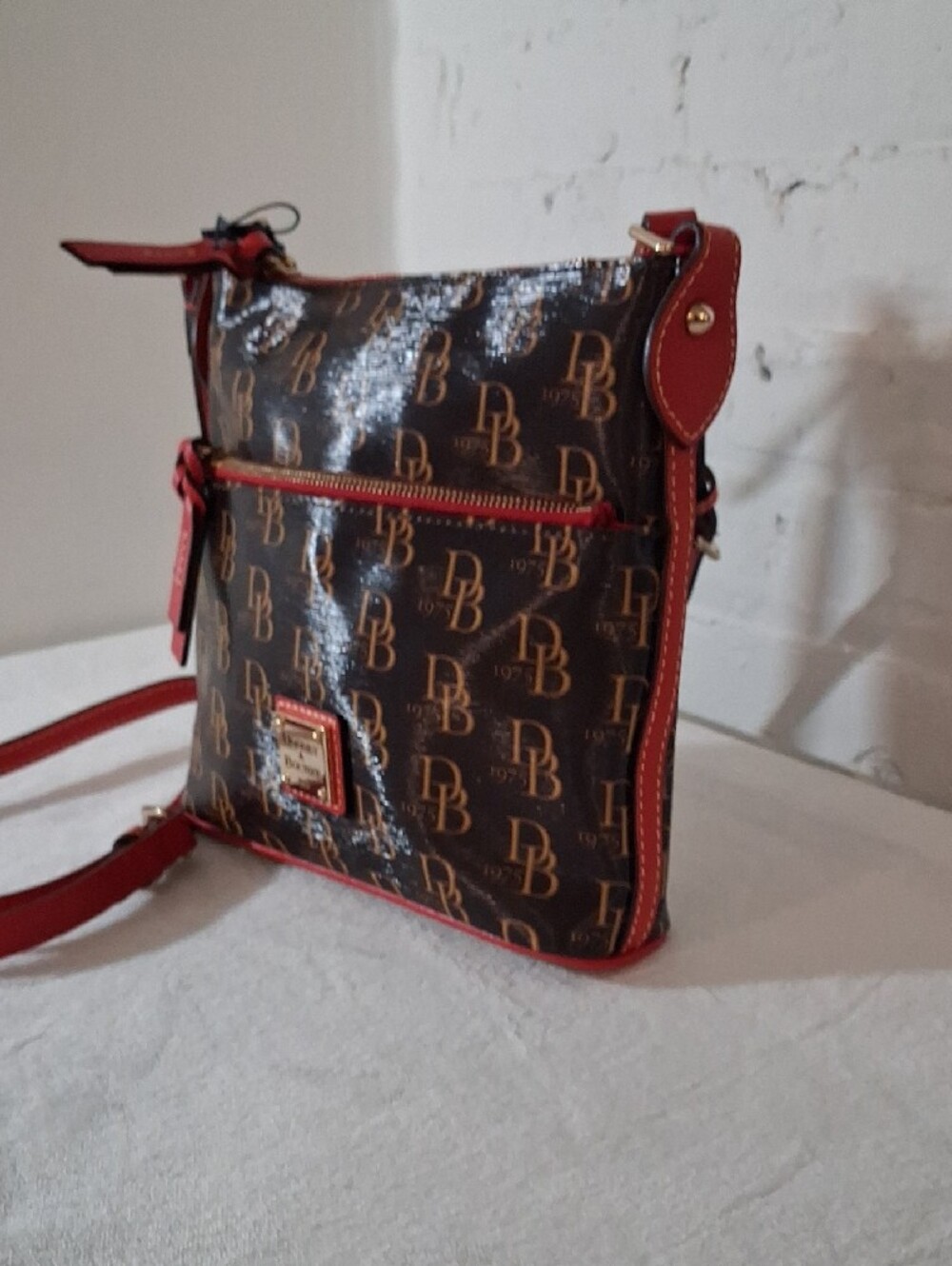 Dooney & Bourke Brown Signature Crossbody with Red Accents - Picture 4 of 6